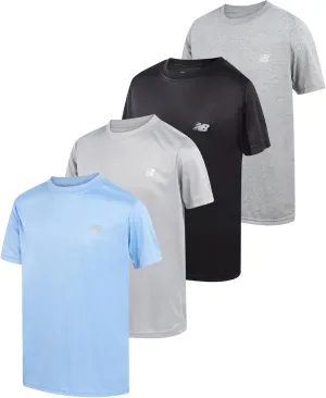 New Balance Boys' Active T-Shirts - 4 Pack Short Sleeve Crew Neck Athletic Performance Dry Fit Shirts for Boys (Sizes: 4-20)