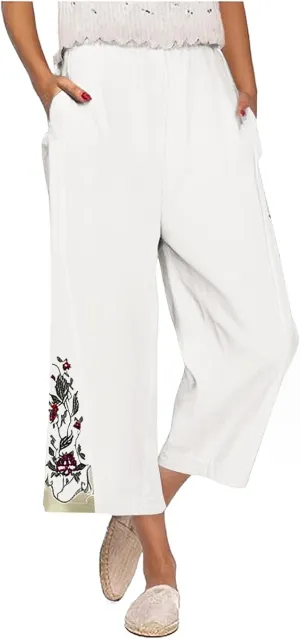 Palazzo Linen Pants for Women Casual Dressy Summer Wide Leg Pant Boho Beach Outfits Flowy Linen Trousers with Pockets