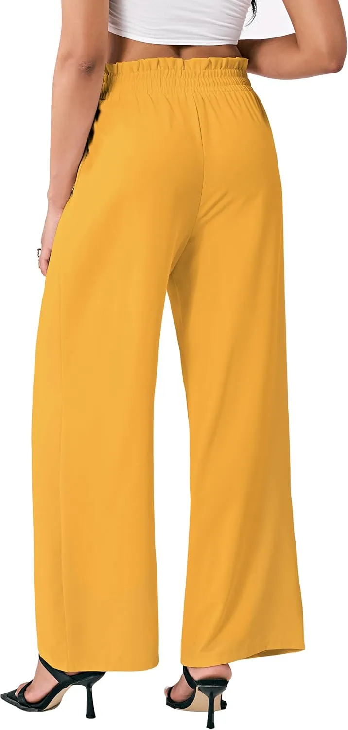 Palazzo Pants for Women Casual, Women's Wide Leg Pants with High Waist Adjustable Knot, Comfy Workwear