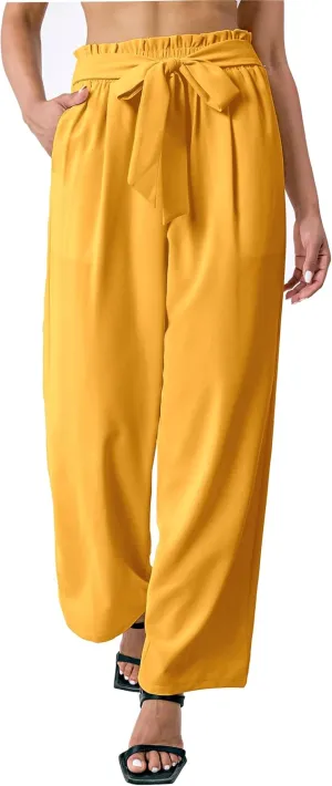 Palazzo Pants for Women Casual, Women's Wide Leg Pants with High Waist Adjustable Knot, Comfy Workwear