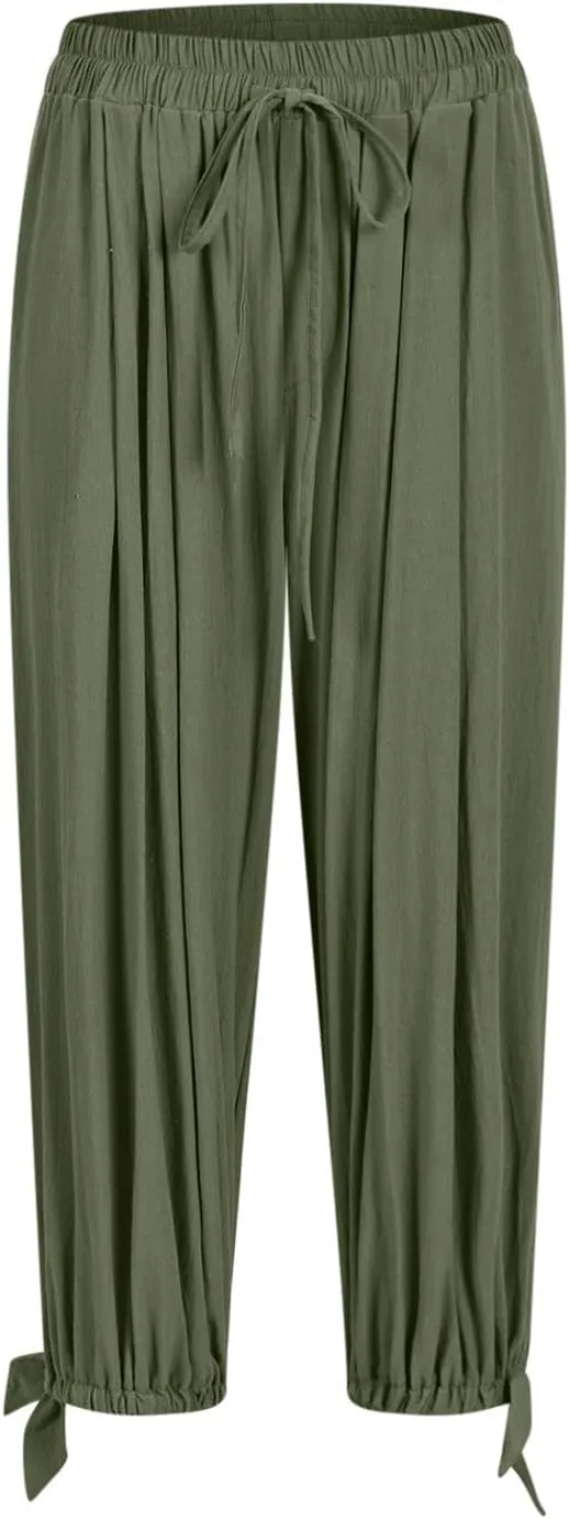 Palazzo Pants for Women Dressy Casual High Waist Drawstring Wide Leg Pants Plus Size Summer Beach Cropped Trousers 2025