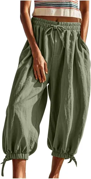Palazzo Pants for Women Dressy Casual High Waist Drawstring Wide Leg Pants Plus Size Summer Beach Cropped Trousers 2025