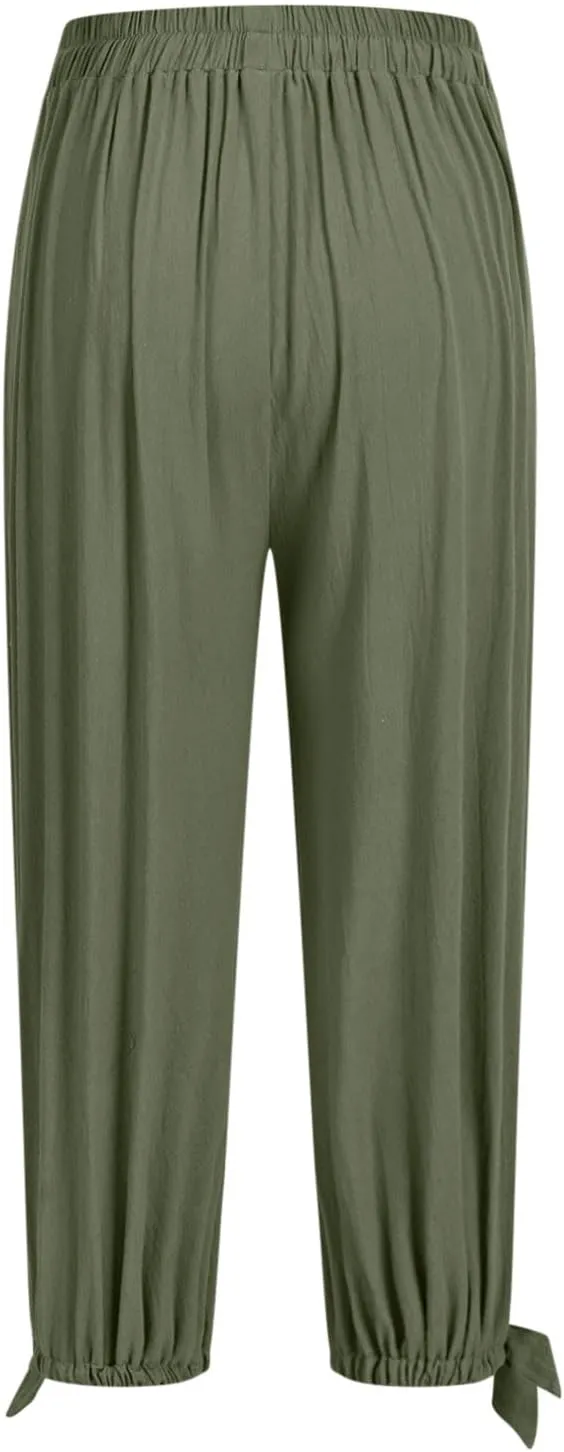 Palazzo Pants for Women Dressy Casual High Waist Drawstring Wide Leg Pants Plus Size Summer Beach Cropped Trousers 2025