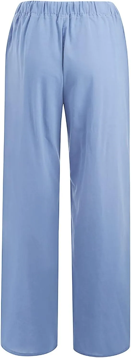 Pants For 2024 Fashion Trendy Women High Waisted Cotton Linen Summer Trouser Elastic Waist Boho Lounge Sweatpants