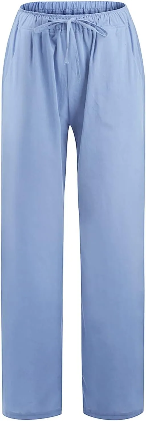Pants For 2024 Fashion Trendy Women High Waisted Cotton Linen Summer Trouser Elastic Waist Boho Lounge Sweatpants