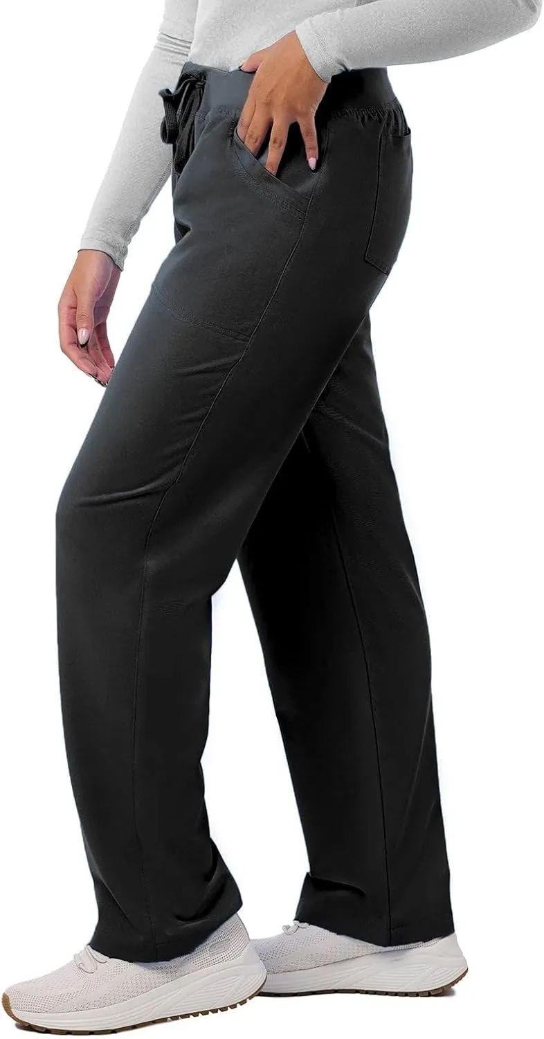 Peelz Sara 4-Pocket Straight-Leg Scrub Pants for Women - Soft Stretch Fabric Scrubs, Elastic Waistband, Comfort Fit
