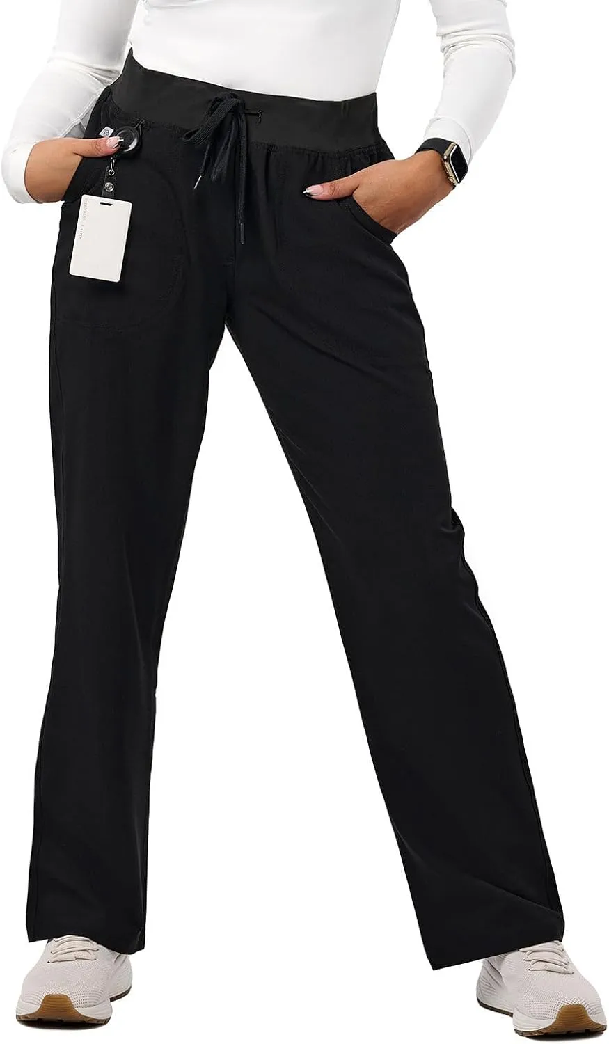 Peelz Sara 4-Pocket Straight-Leg Scrub Pants for Women - Soft Stretch Fabric Scrubs, Elastic Waistband, Comfort Fit
