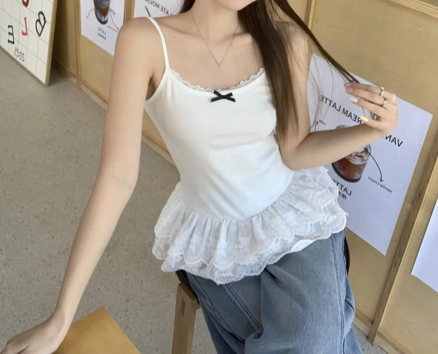 Peplum Top Ruffle Tank Top Lace Patchowrk Ballet Cutecore Clothes Women Camisole Tops Casual Streetwear Summer Outfit