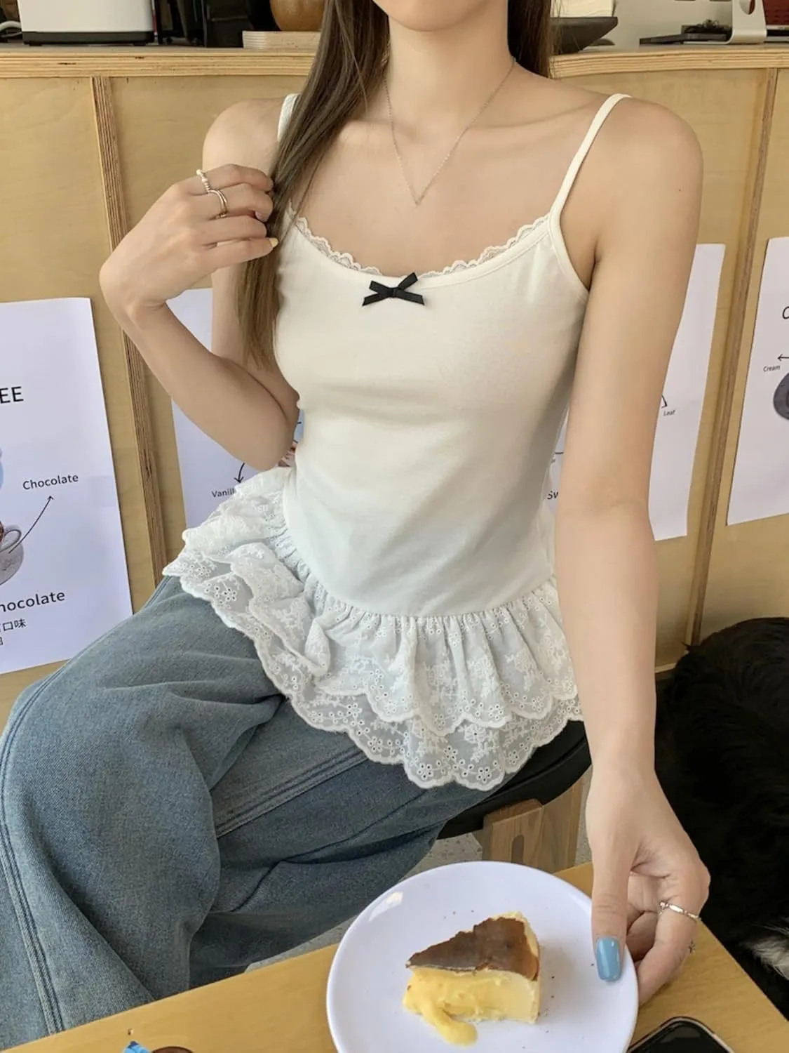Peplum Top Ruffle Tank Top Lace Patchowrk Ballet Cutecore Clothes Women Camisole Tops Casual Streetwear Summer Outfit