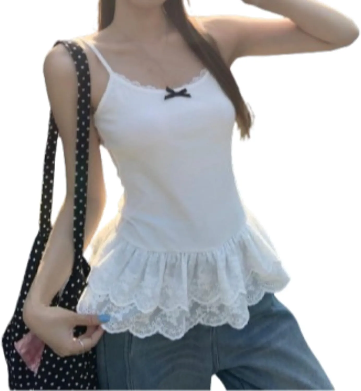 Peplum Top Ruffle Tank Top Lace Patchowrk Ballet Cutecore Clothes Women Camisole Tops Casual Streetwear Summer Outfit