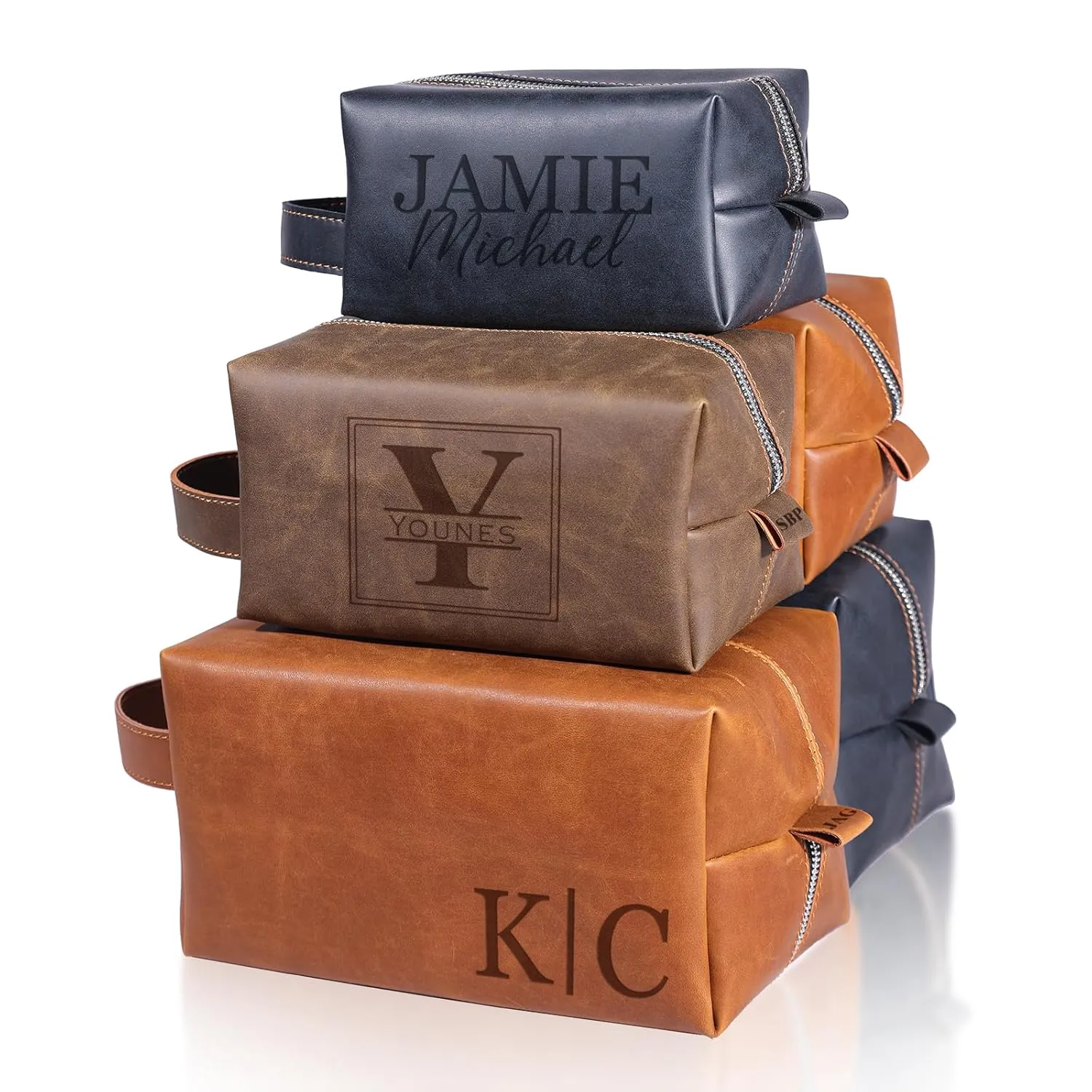 Personalized PU Leather Toiletry Bag for Men, Customized Shaving Dopp Kit with Engraved Monogram, Custom Travel Toiletry Bag for Groomsmen, Gift for Fathers Day, Christmas, Wedding, Anniversary