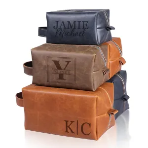 Personalized PU Leather Toiletry Bag for Men, Customized Shaving Dopp Kit with Engraved Monogram, Custom Travel Toiletry Bag for Groomsmen, Gift for Fathers Day, Christmas, Wedding, Anniversary