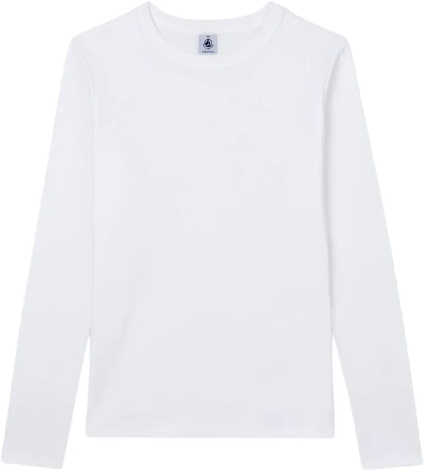 Petit Bateau Women's Long Sleeves Iconic Round Neck T-Shirt Light Grey Color Style 55956 Size Medium
