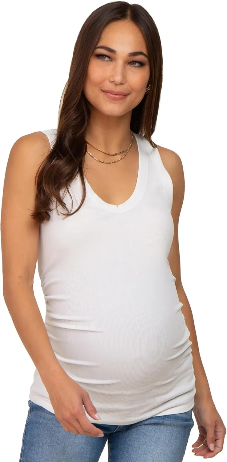 PinkBlush Ribbed Sleeveless Ruched Maternity Tank Top