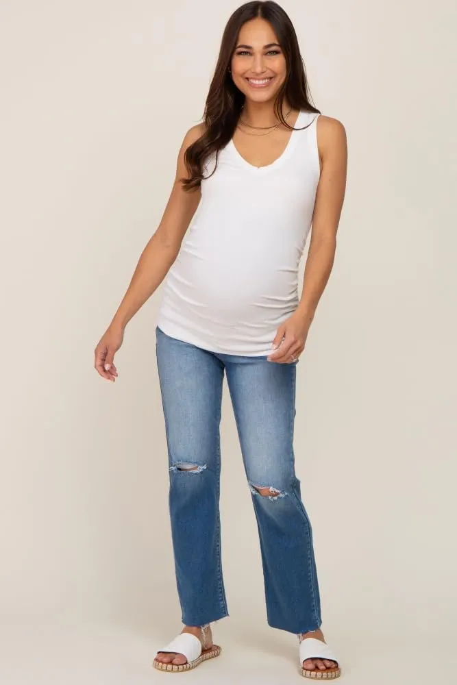 PinkBlush Ribbed Sleeveless Ruched Maternity Tank Top