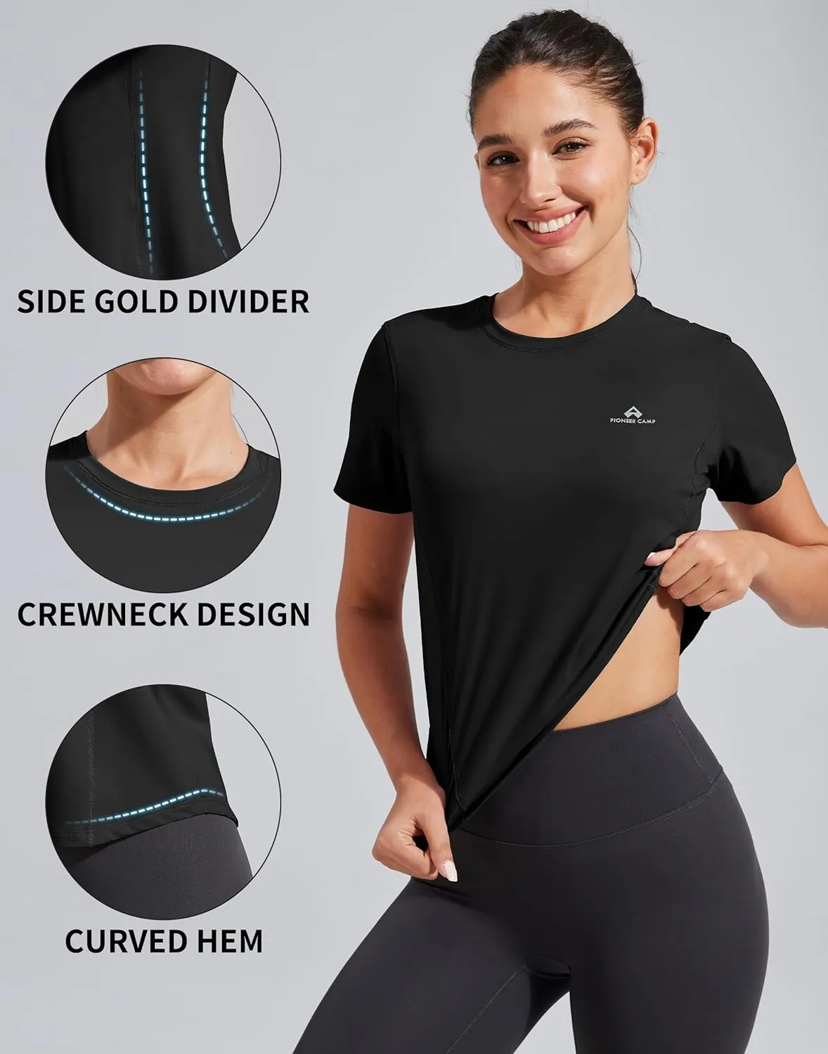 Pioneer Camp Women's Workout Shirts Short Sleeve Quick Dry T-Shirt Gym Athletic Tshirts Yoga Running Tops Crew Neck Tees