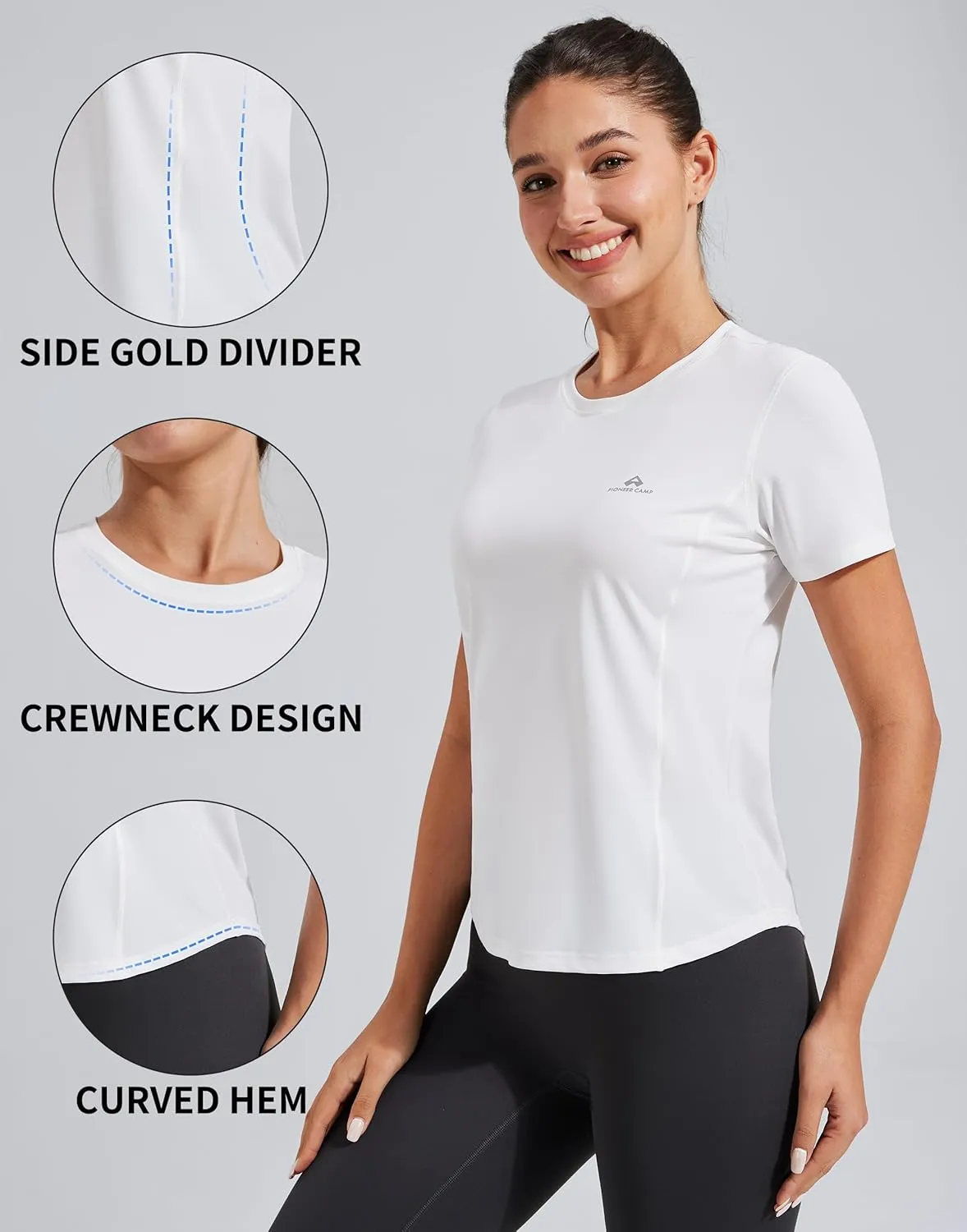 Pioneer Camp Women's Workout Shirts Short Sleeve Quick Dry T-Shirt Gym Athletic Tshirts Yoga Running Tops Crew Neck Tees