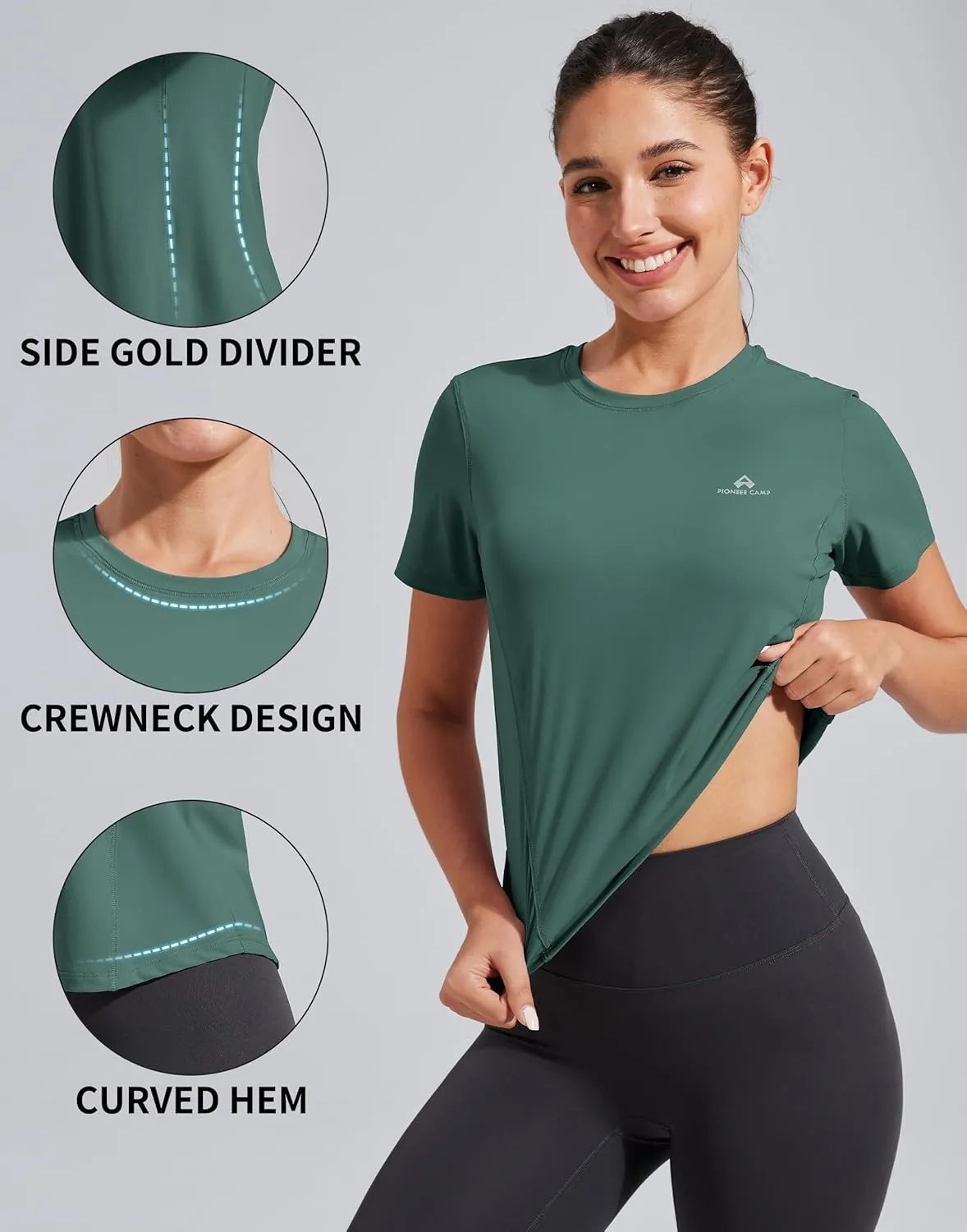 Pioneer Camp Women's Workout Shirts Short Sleeve Quick Dry T-Shirt Gym Athletic Tshirts Yoga Running Tops Crew Neck Tees