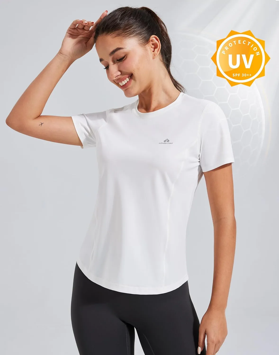 Pioneer Camp Women's Workout Shirts Short Sleeve Quick Dry T-Shirt Gym Athletic Tshirts Yoga Running Tops Crew Neck Tees