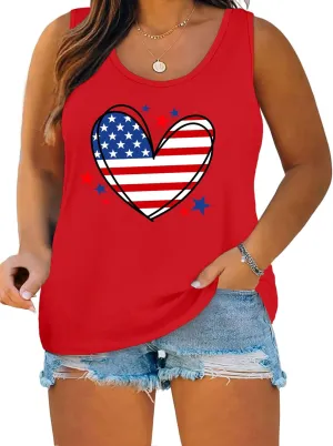 Plus Size American Flag Shirt for Women 4th of July Tank Top Patriotic Sleeveless Shirt USA Print Racerback Vest