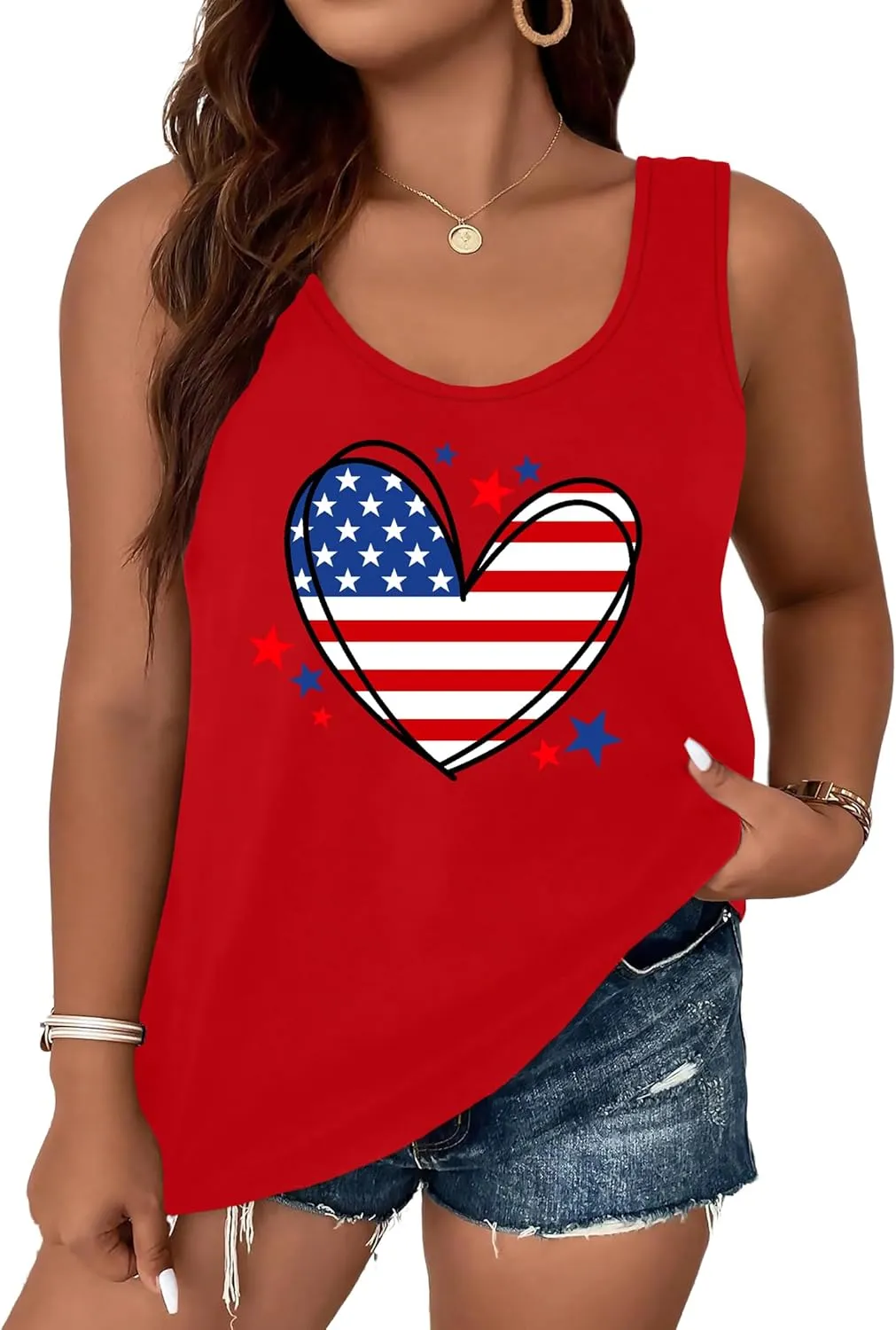 Plus Size American Flag Shirt for Women 4th of July Tank Top Patriotic Sleeveless Shirt USA Print Racerback Vest