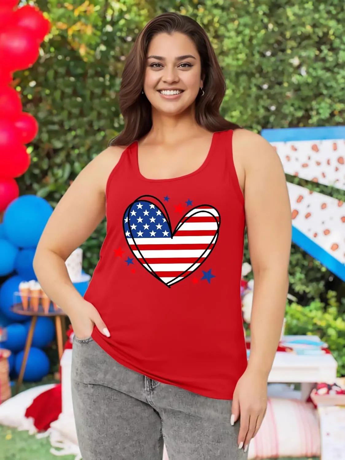 Plus Size American Flag Shirt for Women 4th of July Tank Top Patriotic Sleeveless Shirt USA Print Racerback Vest