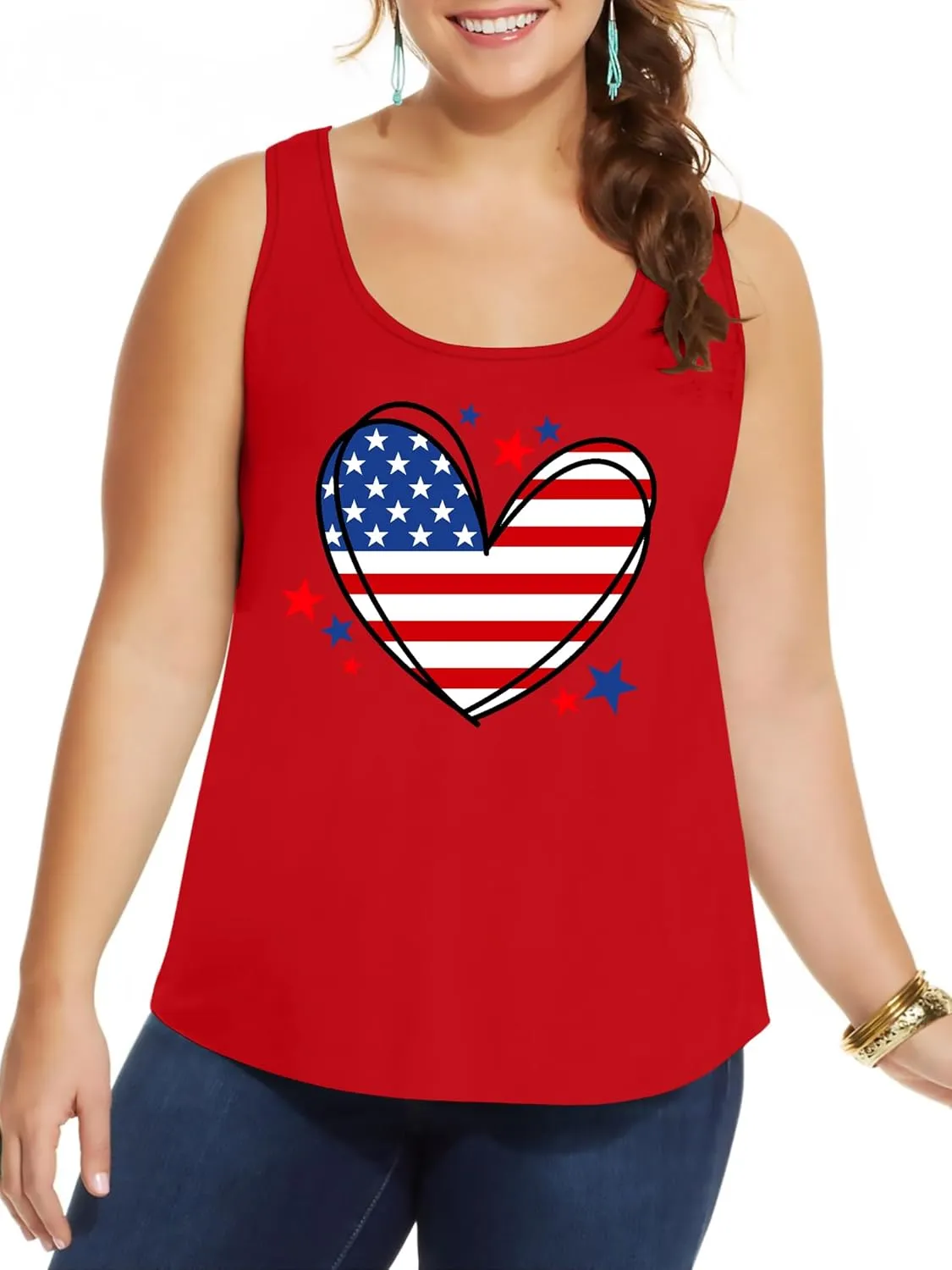 Plus Size American Flag Shirt for Women 4th of July Tank Top Patriotic Sleeveless Shirt USA Print Racerback Vest