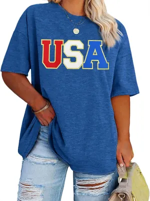 Plus Size USA Flag Shirt Women Patriotic Tee American Flag Tshirt 4th of July Top USA Summer Shirts