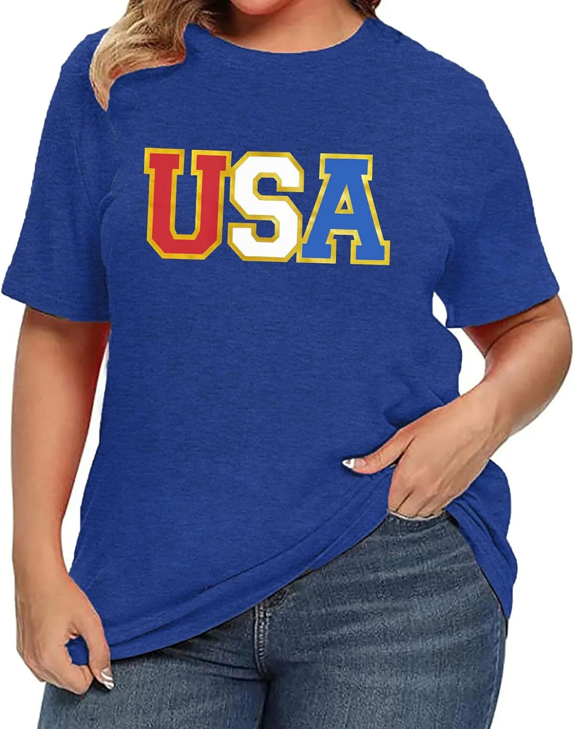 Plus Size USA Flag Shirt Women Patriotic Tee American Flag Tshirt 4th of July Top USA Summer Shirts