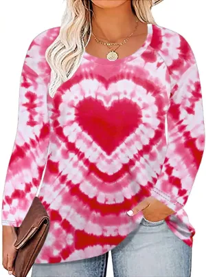 Plus Size Valentines Shirt for Women Cute Love Heart Graphic T-Shirt Long Sleeve Shirts for Her