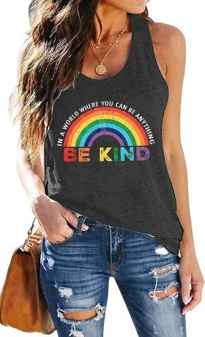 Pride Tank Top Women Be Kind Gay Pride Shirt Rainbow Pride Shirt LGBTQ Equality Tshirt Lesbian Racerback Tank Top