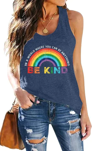 Pride Tank Top Women Be Kind Gay Pride Shirt Rainbow Pride Shirt LGBTQ Equality Tshirt Lesbian Racerback Tank Top