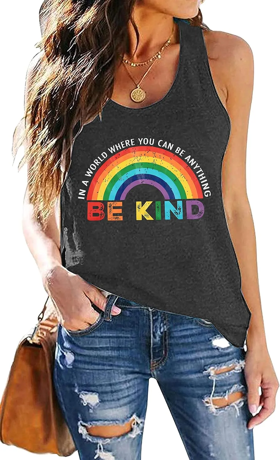 Pride Tank Top Women Be Kind Gay Pride Shirt Rainbow Pride Shirt LGBTQ Equality Tshirt Lesbian Racerback Tank Top