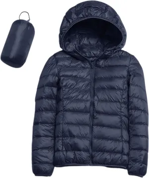 Puffer Jacket Womens Hooded Solid Color Casual Down Coat Winter 2023 Outwear Warm Down Jacket Lightweight Outerwear