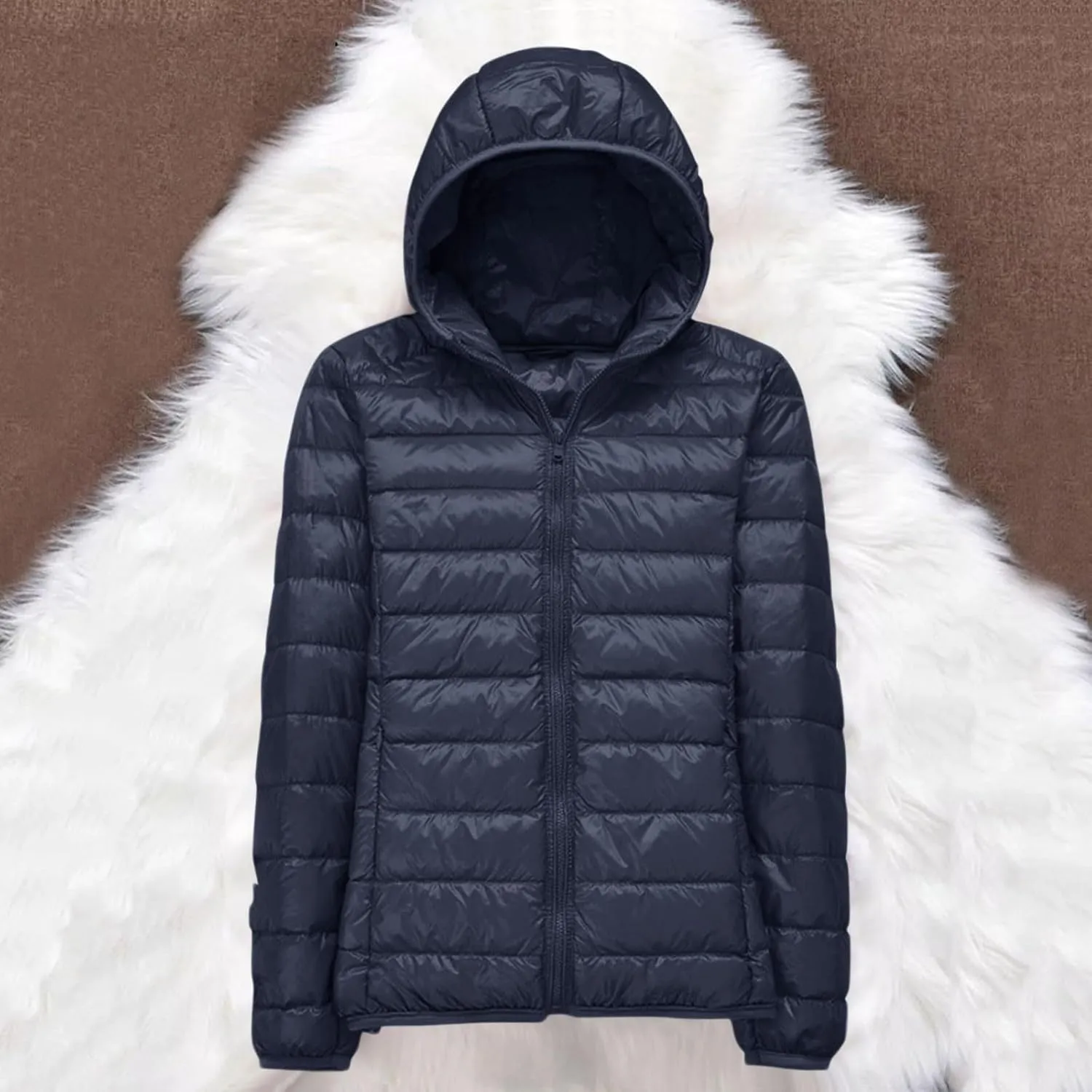 Puffer Jacket Womens Hooded Solid Color Casual Down Coat Winter 2023 Outwear Warm Down Jacket Lightweight Outerwear