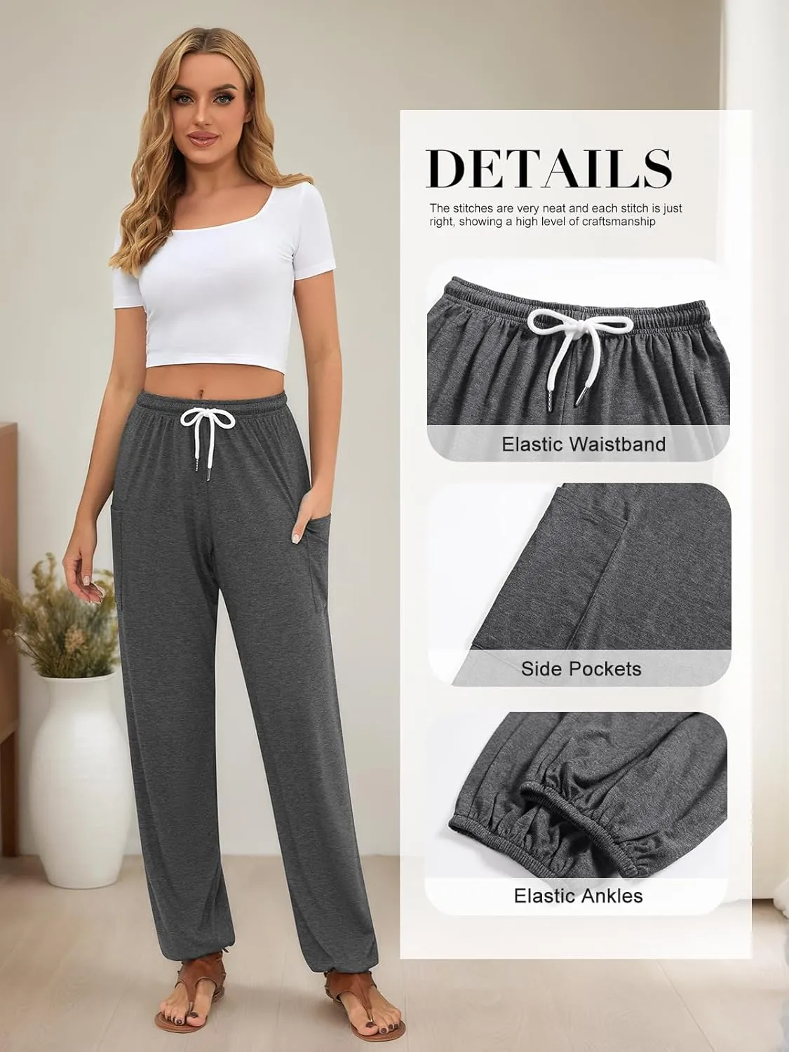 QIANXIZHAN Women's Harem Pants, Hippie Palazzo Pants Boho Joggers Yoga Clothes with Pockets