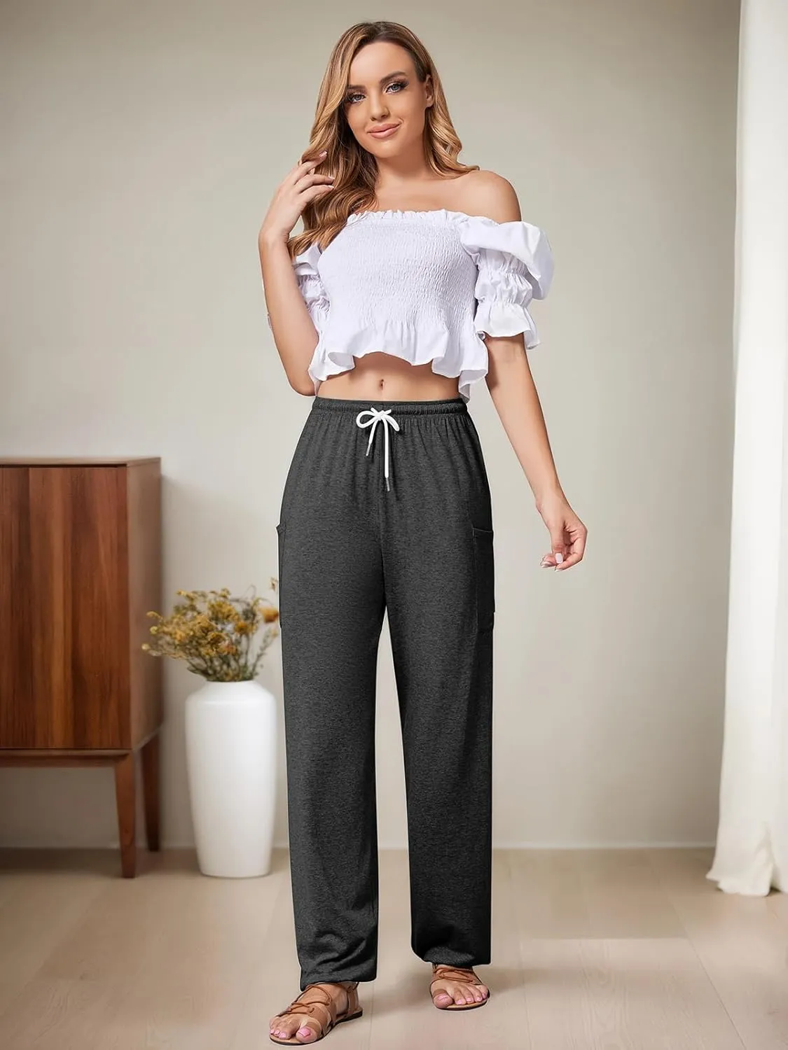 QIANXIZHAN Women's Harem Pants, Hippie Palazzo Pants Boho Joggers Yoga Clothes with Pockets