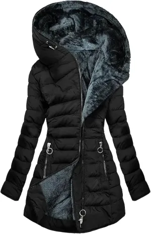 Quilted Jackets for Women Long Thickened Down Alternative Warm Puffer Jacket Water Resistant Parka with Zip Pockets
