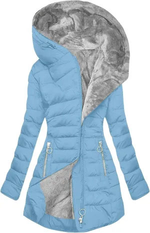 Quilted Jackets for Women Long Thickened Down Alternative Warm Puffer Jacket Water Resistant Parka with Zip Pockets
