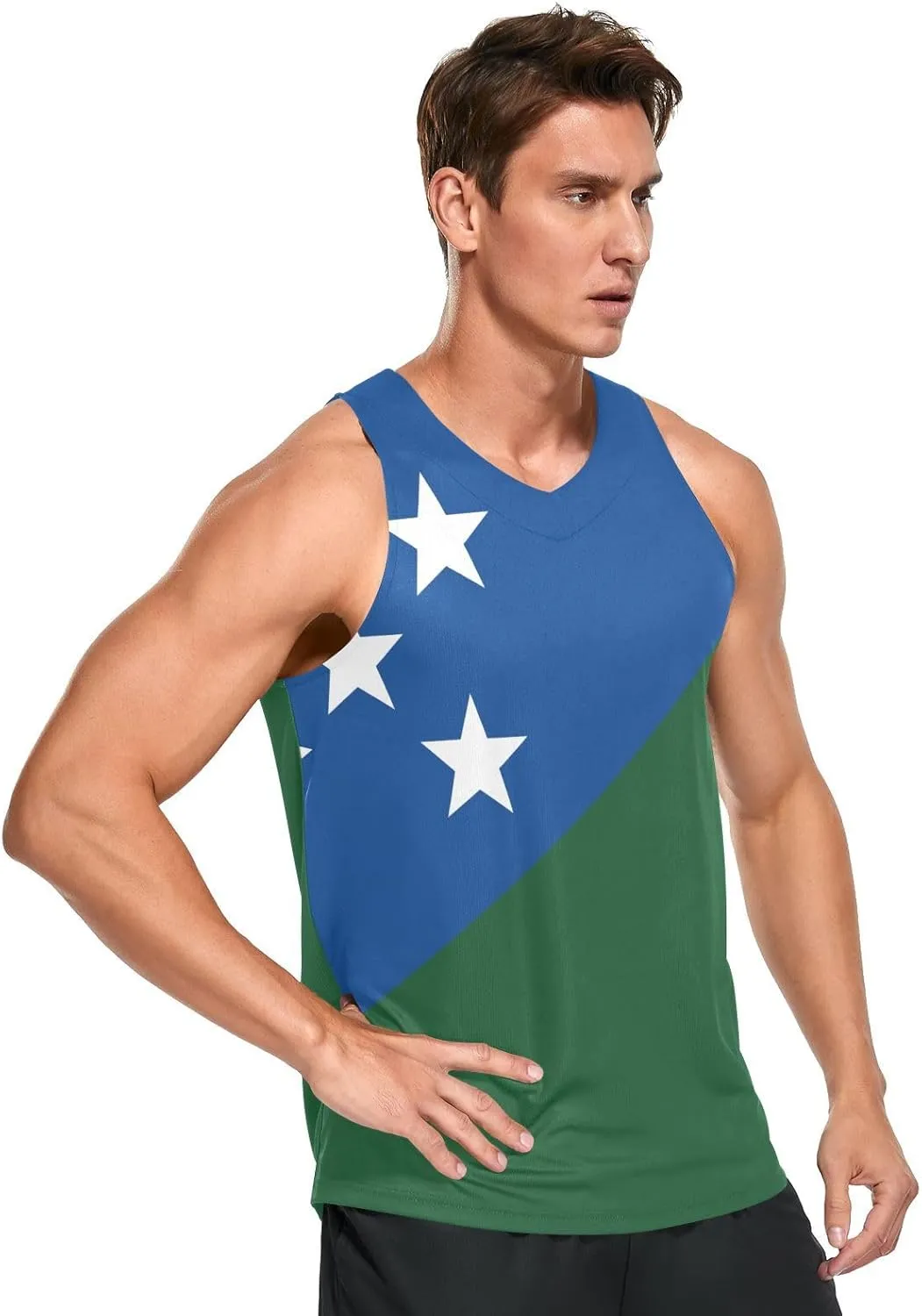 Rastafari Flag Men's Beach Tank Top Colorful Print Sport Workout & Training Top Summer Quick Dry Sleeveless Tee Shirt Unisex