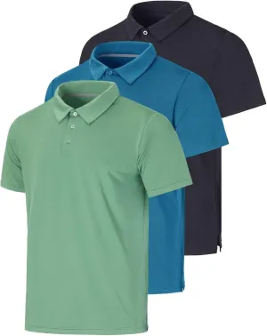 Real Essentials 3 Pack: Men's Dry-Fit Short Sleeve Polo Shirt - Performance Golf Moisture Wicking (Available in Big & Tall)