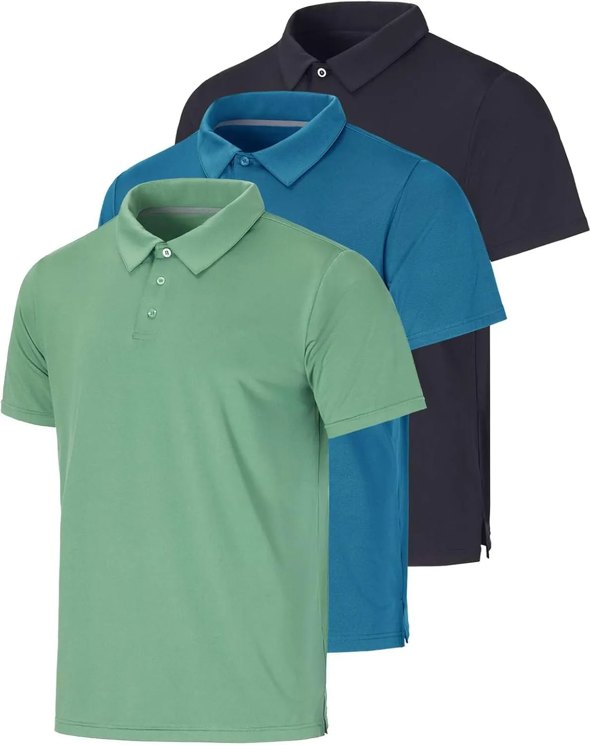 Real Essentials 3 Pack: Men's Dry-Fit Short Sleeve Polo Shirt - Performance Golf Moisture Wicking (Available in Big & Tall)