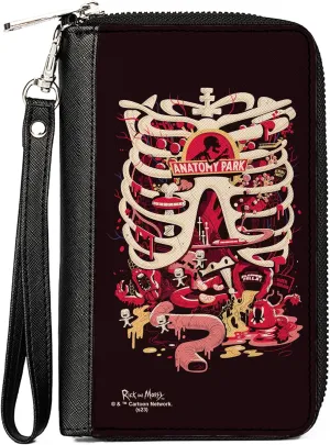 Rick and Morty Wallet, Zip Around, Rick and Morty Anatomy Park Rib Cage Scene Black, Vegan Leather