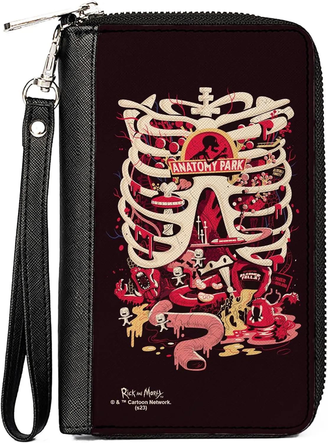 Rick and Morty Wallet, Zip Around, Rick and Morty Anatomy Park Rib Cage Scene Black, Vegan Leather