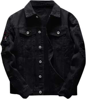 Ripped Denim Jacket for Men Baggy Style Winter Long Sleeve Top Stylish WindbreakerFall
