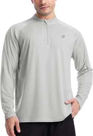 Roadbox Men's 1/4 Zip Pullover Long Sleeve, UPF 50  UV Sun Protection Shirts, Swim Rash Guard Tops for Running Fishing