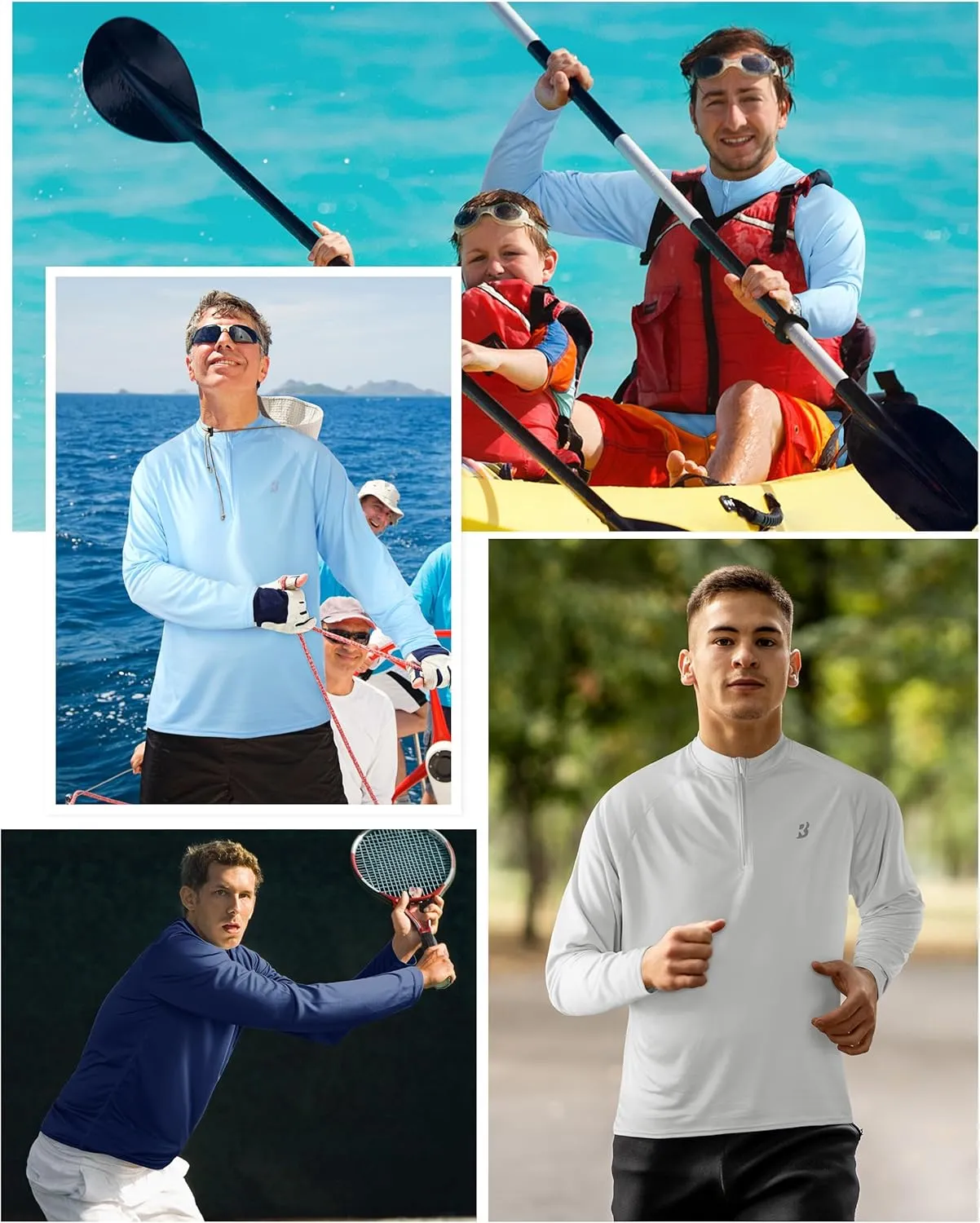 Roadbox Men's 1/4 Zip Pullover Long Sleeve, UPF 50  UV Sun Protection Shirts, Swim Rash Guard Tops for Running Fishing