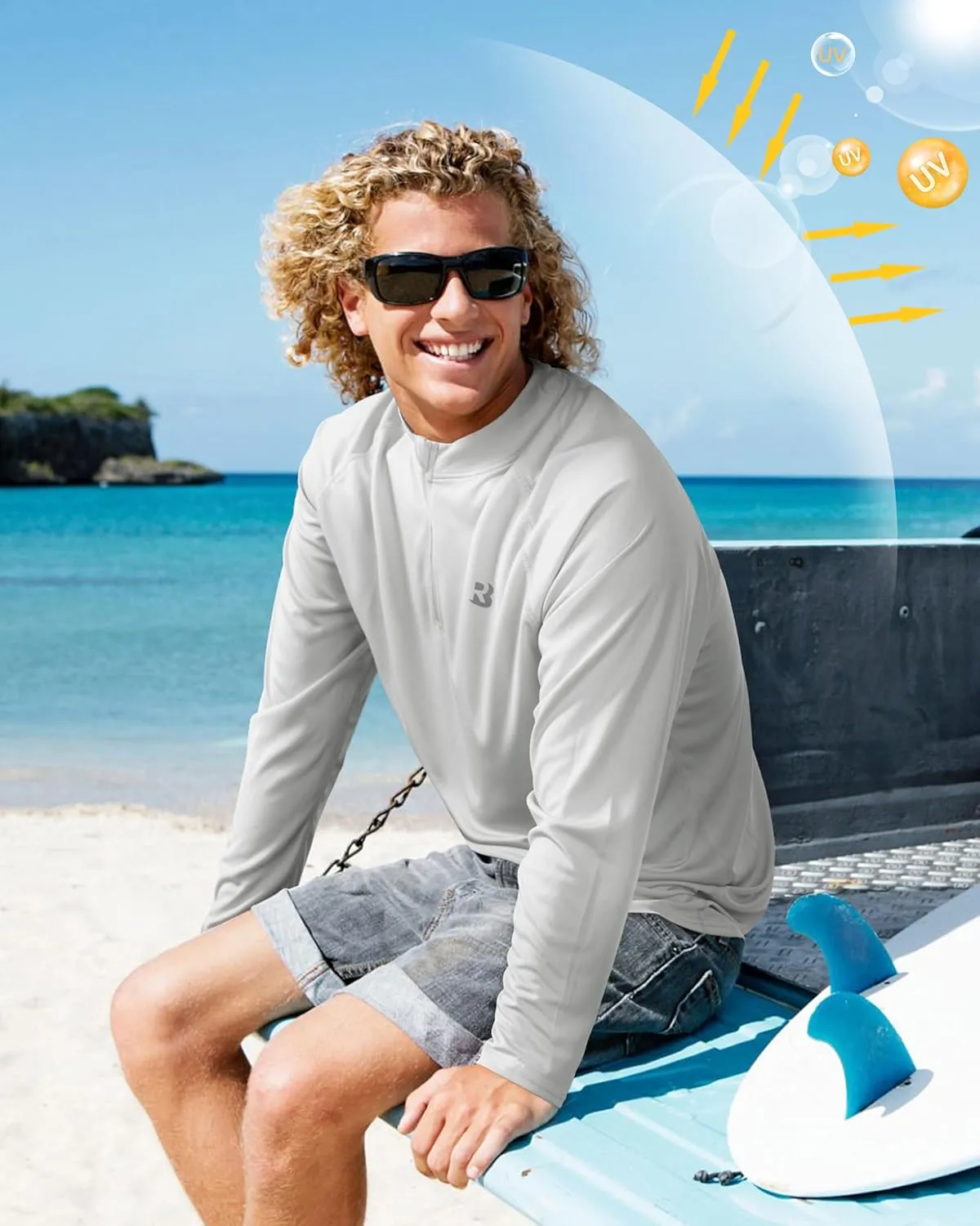 Roadbox Men's 1/4 Zip Pullover Long Sleeve, UPF 50  UV Sun Protection Shirts, Swim Rash Guard Tops for Running Fishing