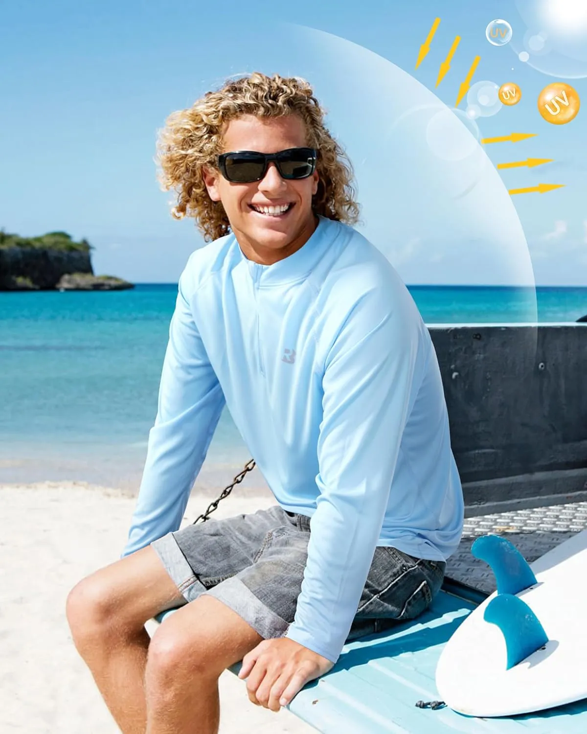 Roadbox Men's 1/4 Zip Pullover Long Sleeve, UPF 50  UV Sun Protection Shirts, Swim Rash Guard Tops for Running Fishing