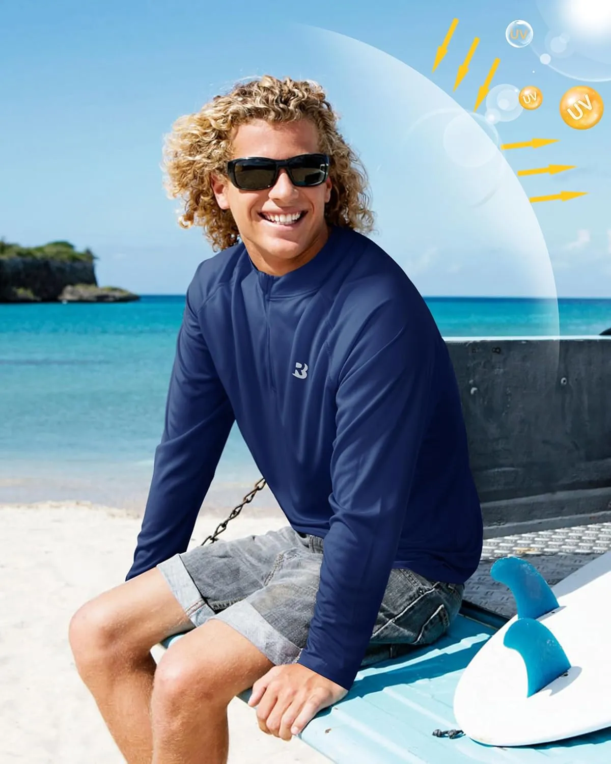 Roadbox Men's 1/4 Zip Pullover Long Sleeve, UPF 50  UV Sun Protection Shirts, Swim Rash Guard Tops for Running Fishing